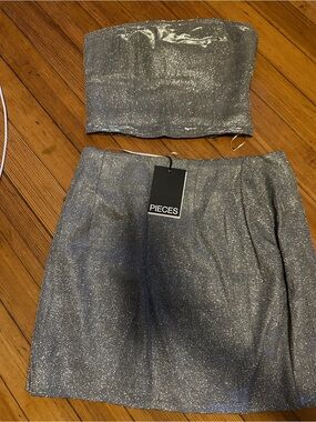 Silver Glitter Mini Skirt and Top